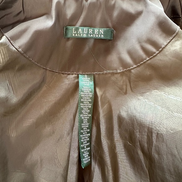 Ralph Lauren Women's Quilted Peplum Coat olive green with brown leather trim - Picture 5 of 7